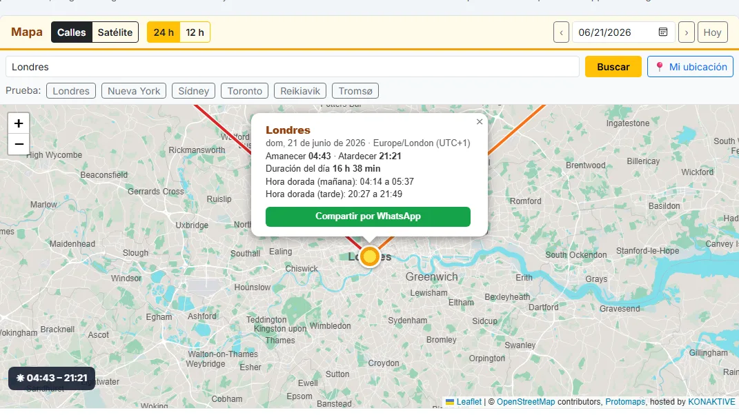 Mira las direcciones del sol en el mapa