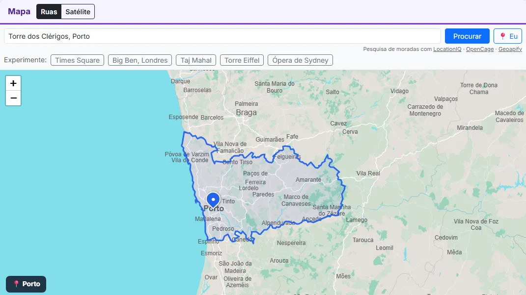 Ou escreva uma morada ou um código postal